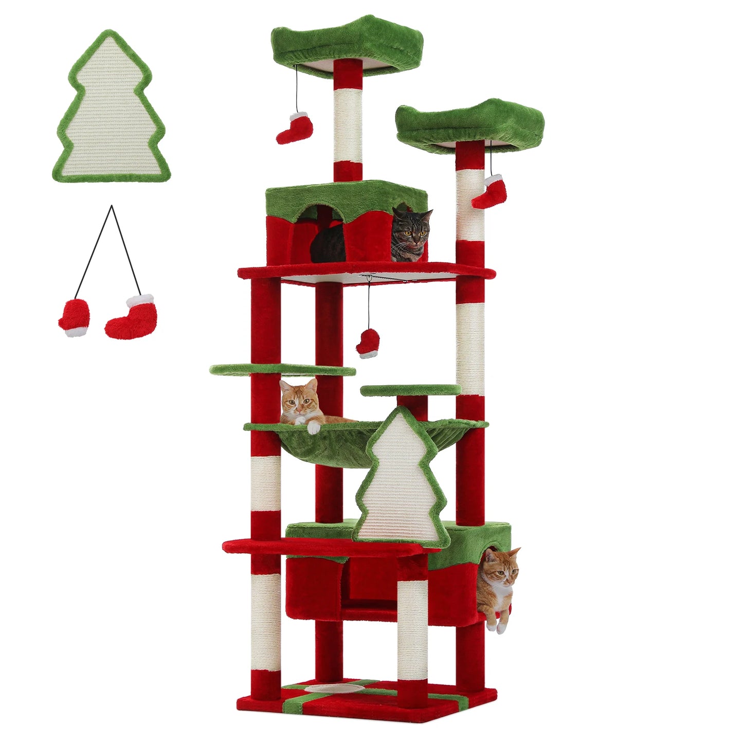 Christmas cat tree with condo and hammock