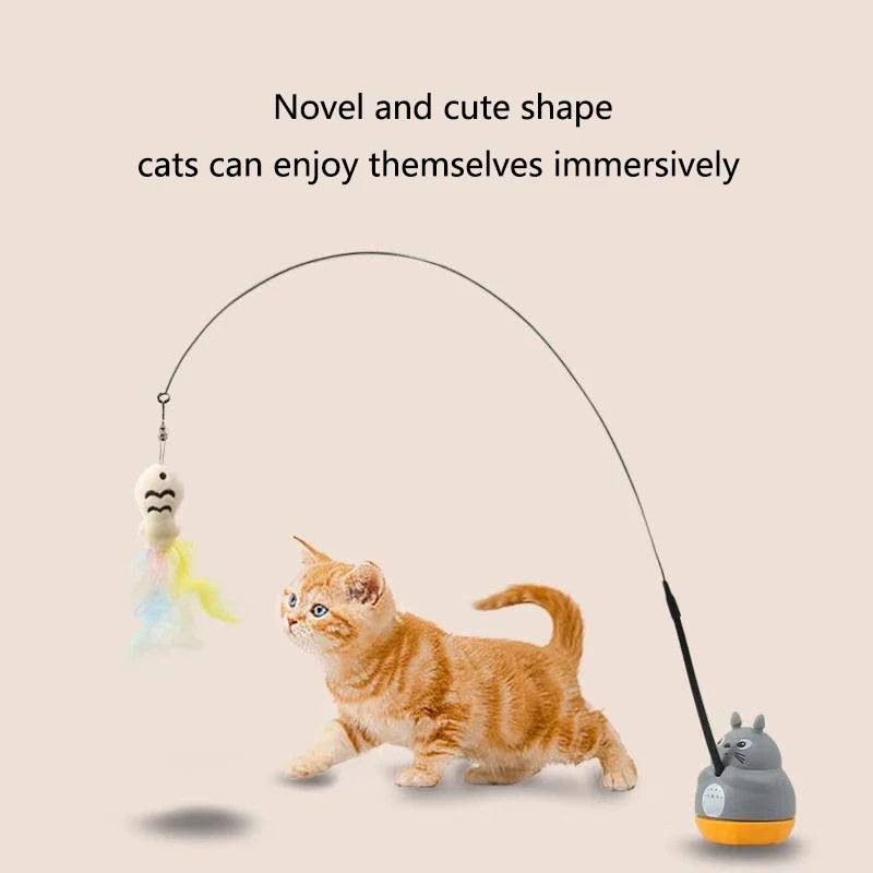 Chinchilla cat funny cat stick steel wire long pole feather cute cat toy kitten fishing rotating self-pleasure relief pet toy