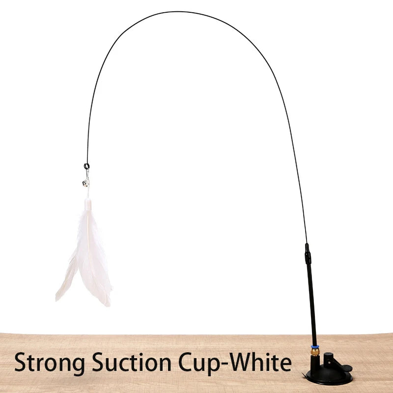 Interactive Cat Feather Wand Toy with Suction Cup