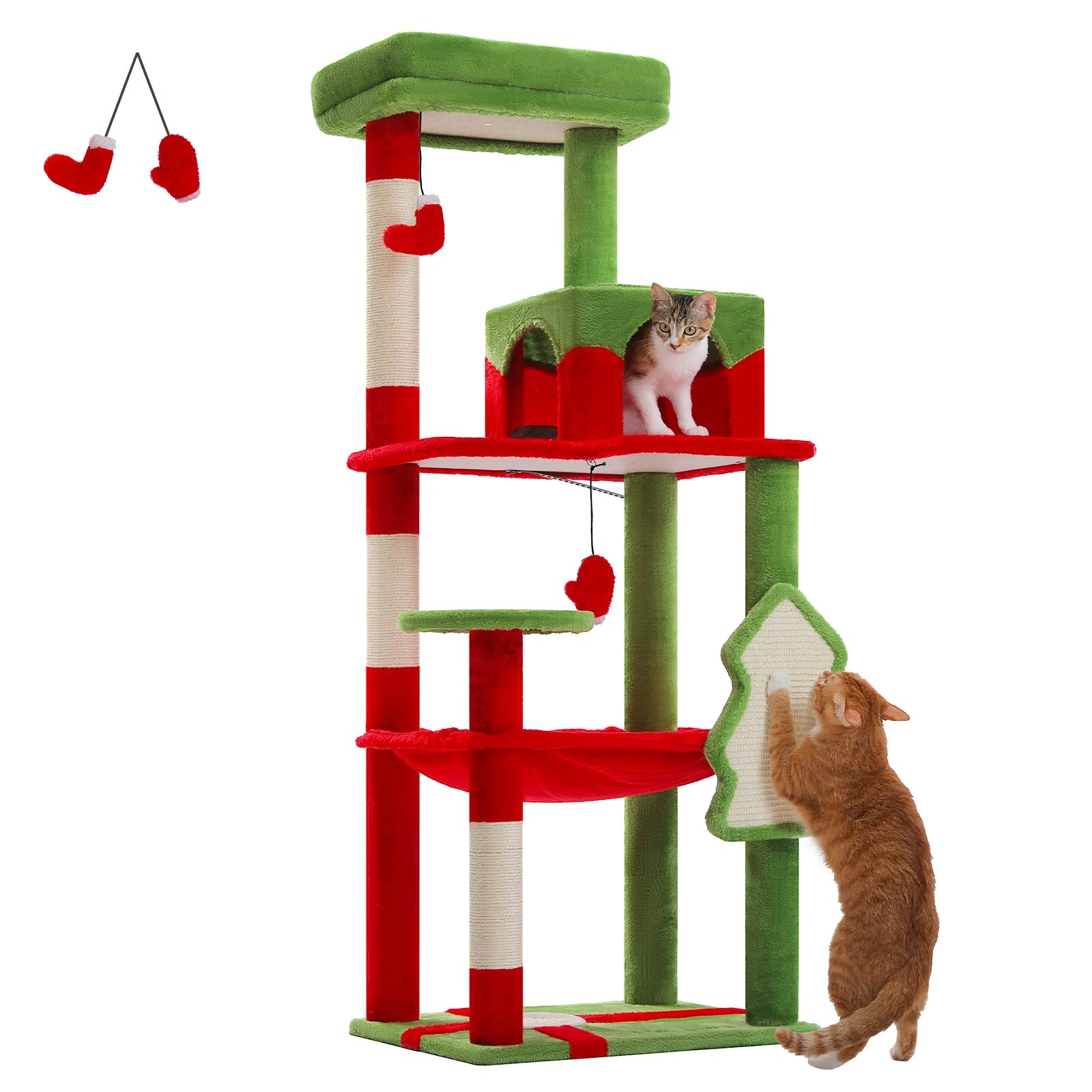 Christmas Cat Tree with Sisal Scratching Posts Spacious Condo Hammock Tall Large Cat Tower for Indoor Cat House Bed Cat Toys