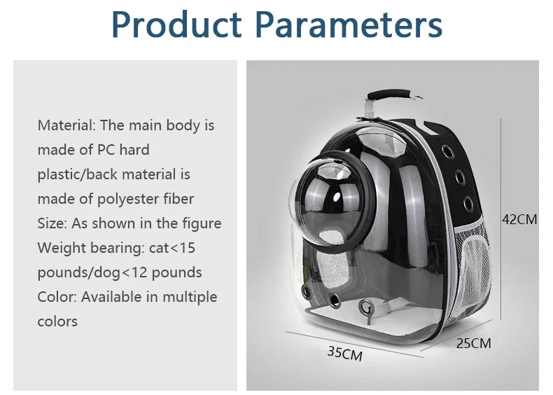 Transparent pet backpack for cats and dogs