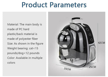 Transparent pet backpack for cats and dogs