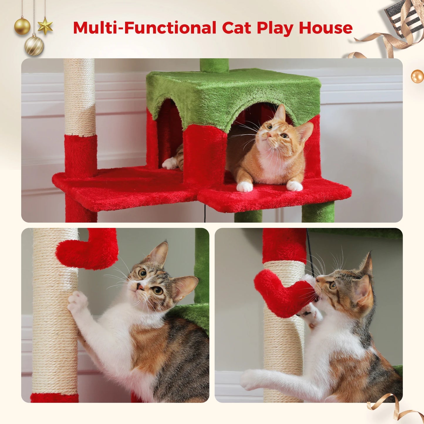Christmas cat tree with condo and hammock