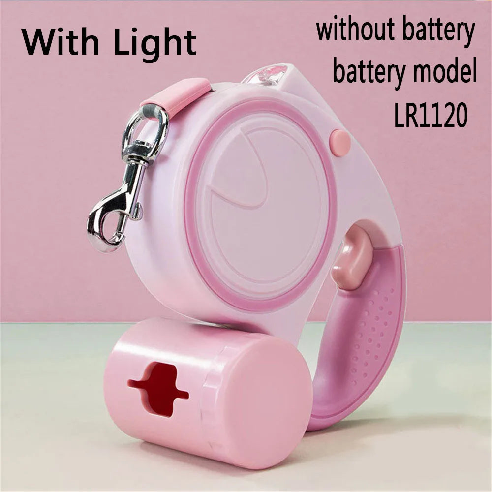 Retractable Dog Leash with LED Light & Waste Bag Dispenser — 5M Nylon