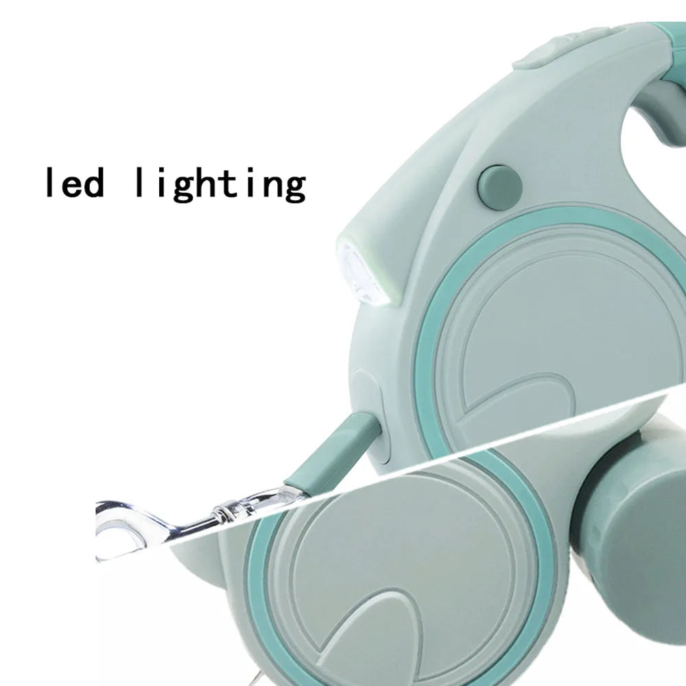 Retractable Dog Leash with LED Light & Waste Bag Dispenser — 5M Nylon