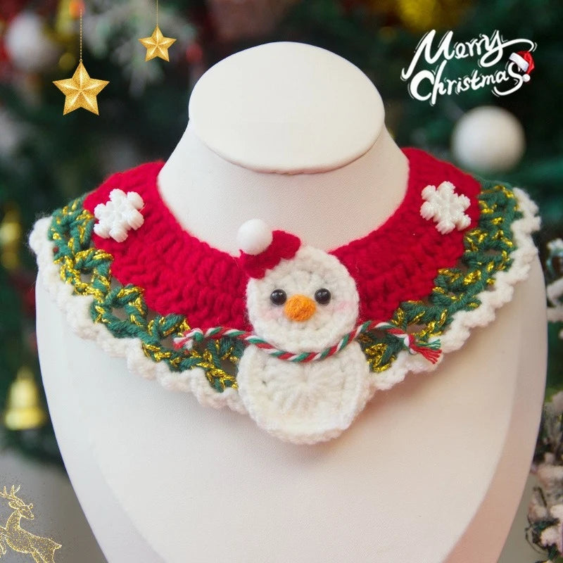 Christmas Cat Scarf Hand-knitted Cartoon Cat Necklace Adjustable Santa Claus Reindeer Puppy Collar Delicate Pet Accessories