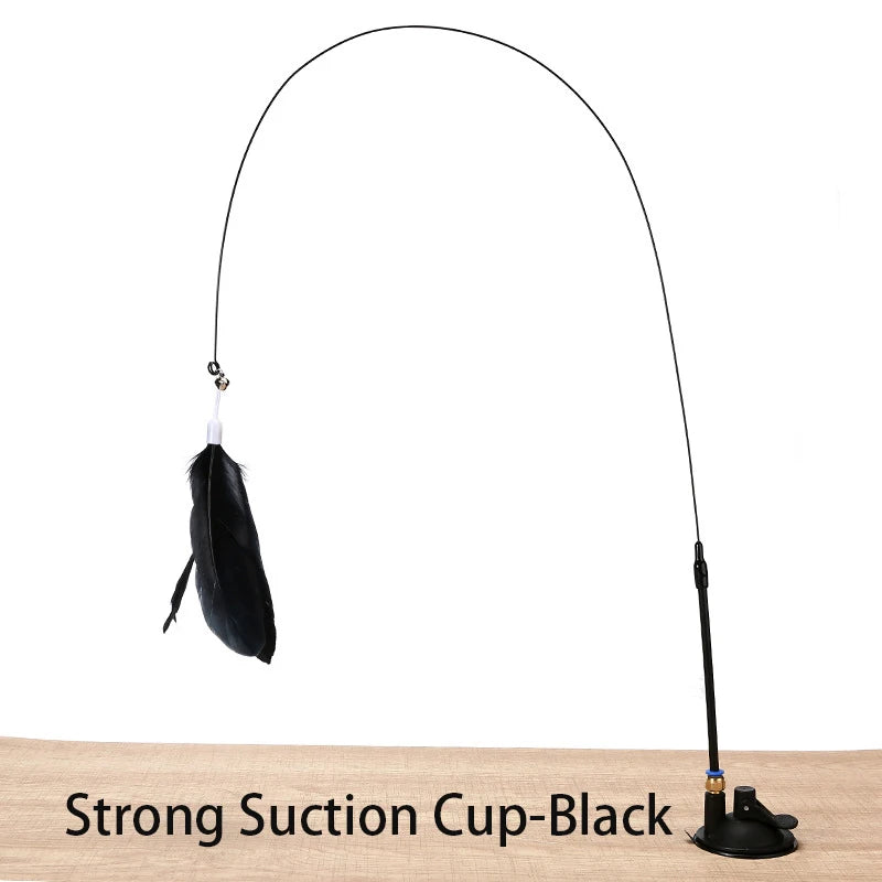 Interactive Cat Feather Wand Toy with Suction Cup