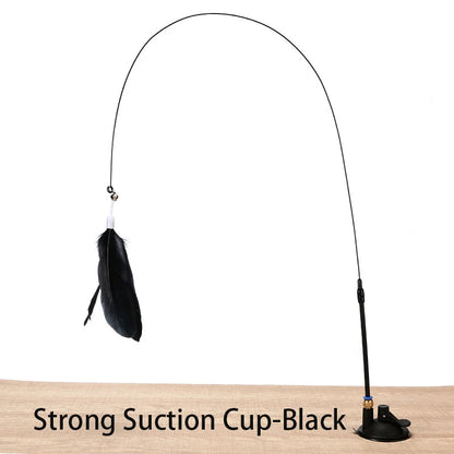 Interactive Cat Feather Wand Toy with Suction Cup
