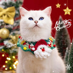 Christmas Cat Scarf Hand-knitted Cartoon Cat Necklace Adjustable Santa Claus Reindeer Puppy Collar Delicate Pet Accessories