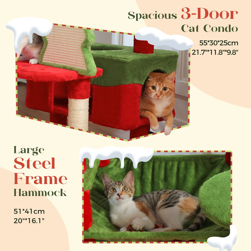 Christmas Cat Tree with Sisal Scratching Posts Spacious Condo Hammock Tall Large Cat Tower for Indoor Cat House Bed Cat Toys
