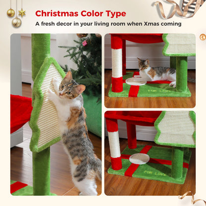 Christmas cat tree with condo and hammock
