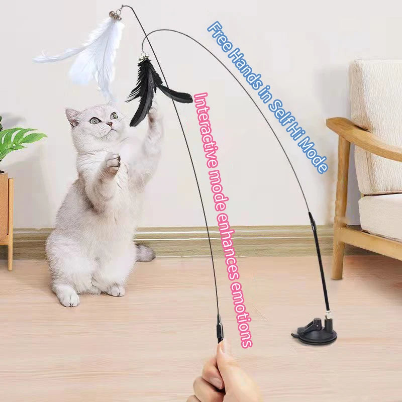 Interactive Cat Feather Wand Toy with Suction Cup