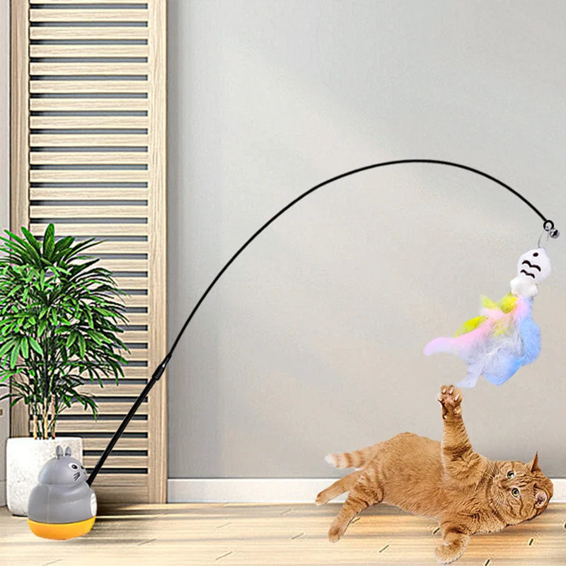 Chinchilla cat funny cat stick steel wire long pole feather cute cat toy kitten fishing rotating self-pleasure relief pet toy