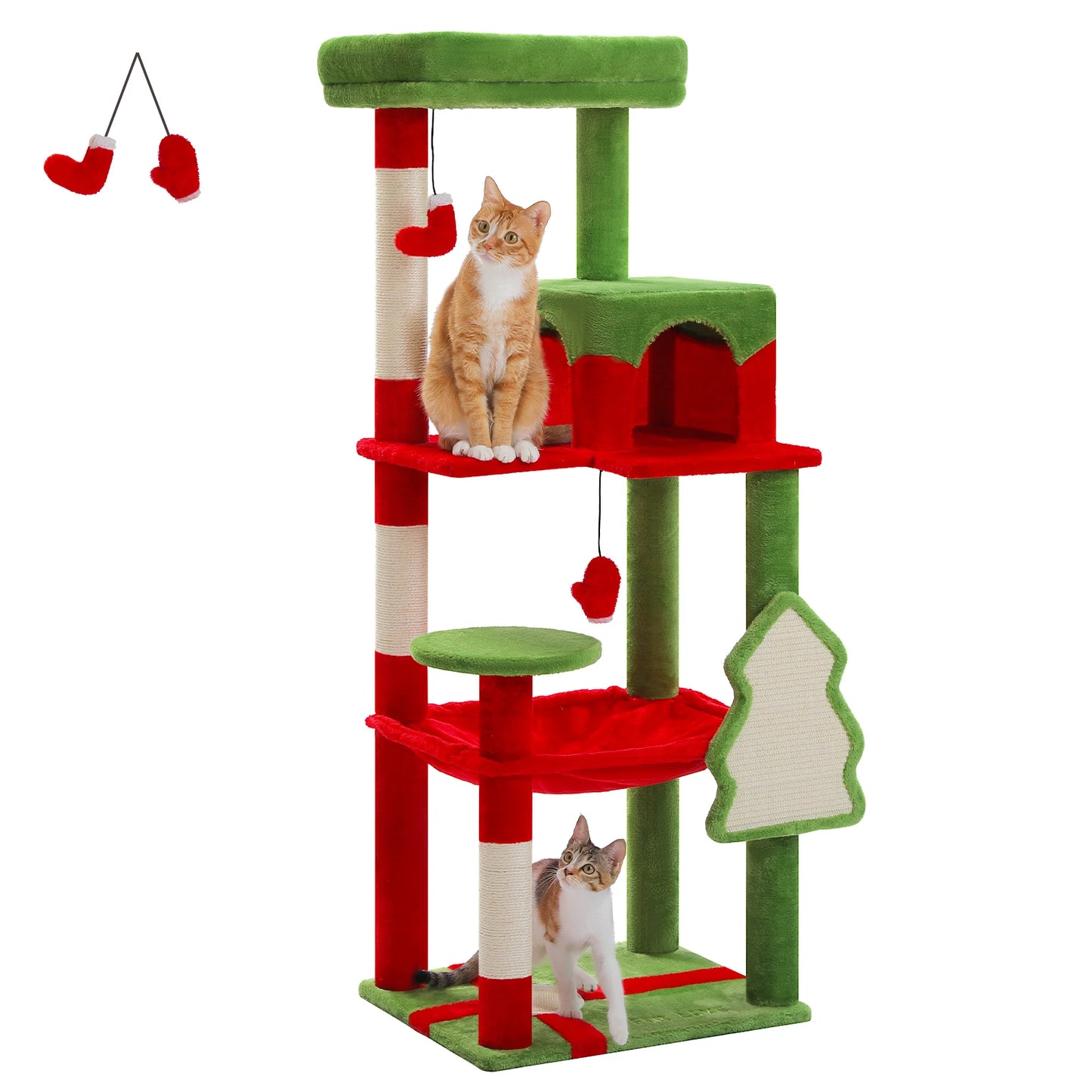 Christmas cat tree with condo and hammock