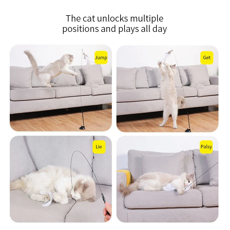 Interactive Cat Feather Wand Toy with Suction Cup