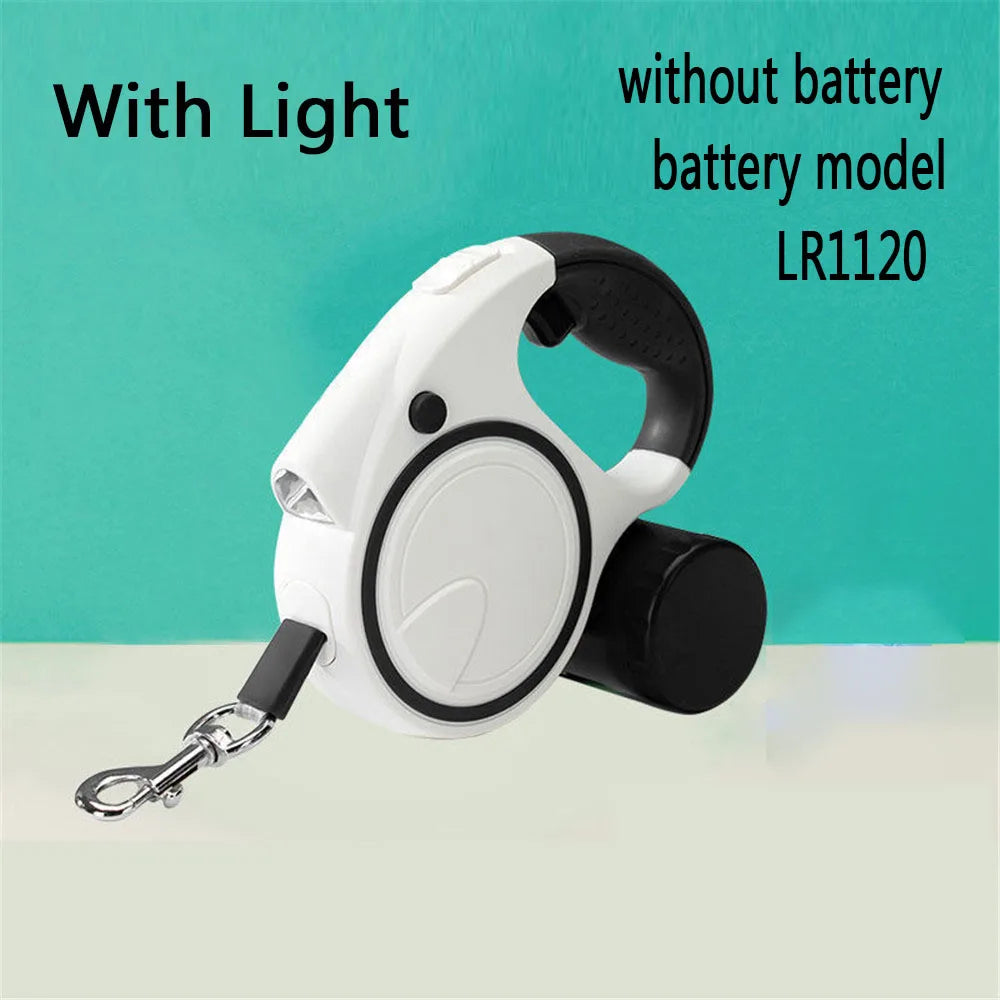 Retractable Dog Leash with LED Light & Waste Bag Dispenser — 5M Nylon