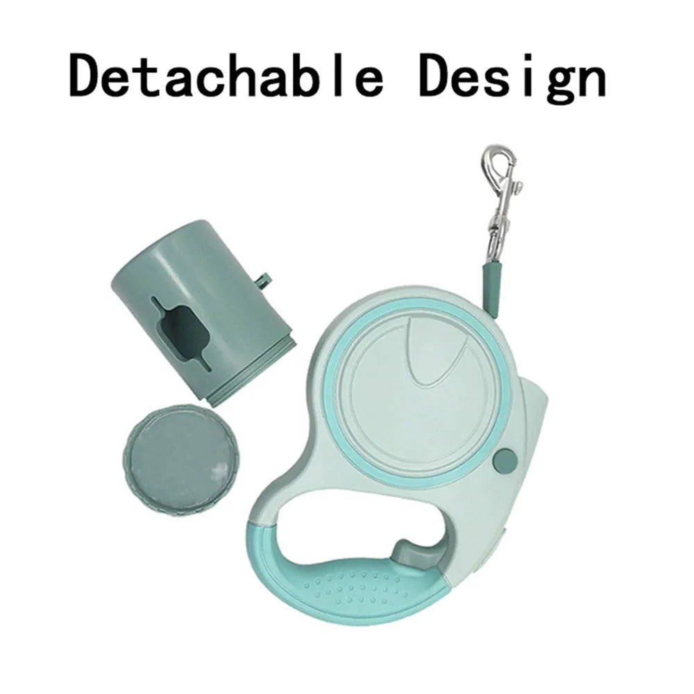 Retractable Dog Leash with LED Light & Waste Bag Dispenser — 5M Nylon