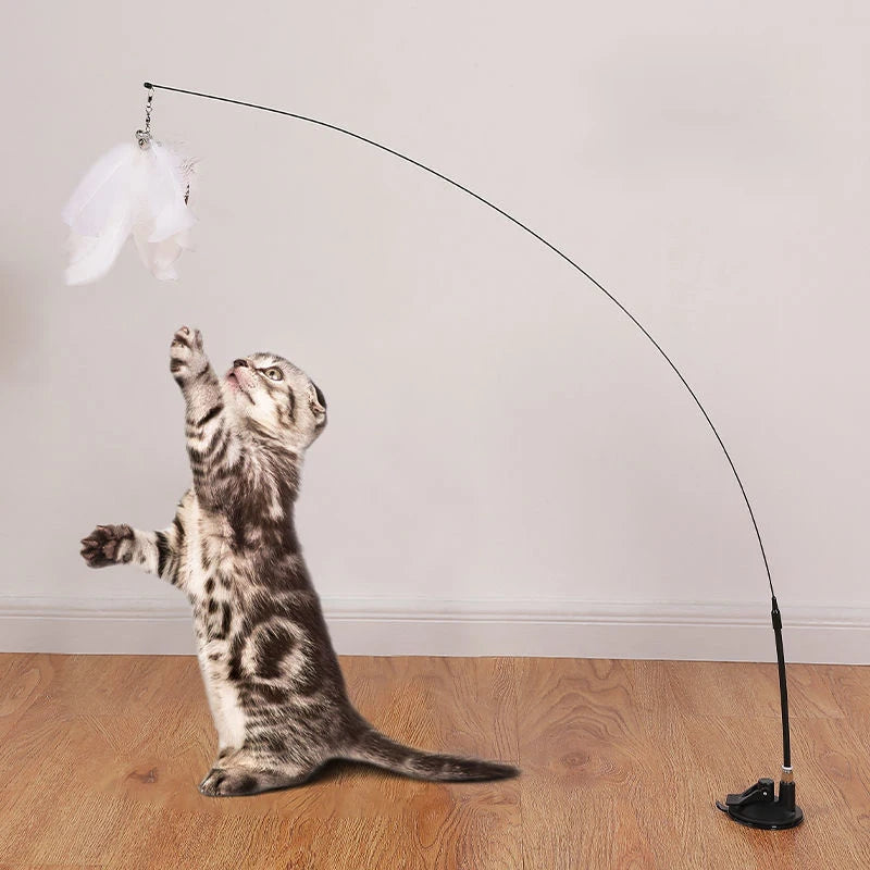 Interactive Cat Feather Wand Toy with Suction Cup