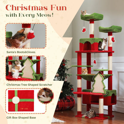 Christmas cat tree with condo and hammock