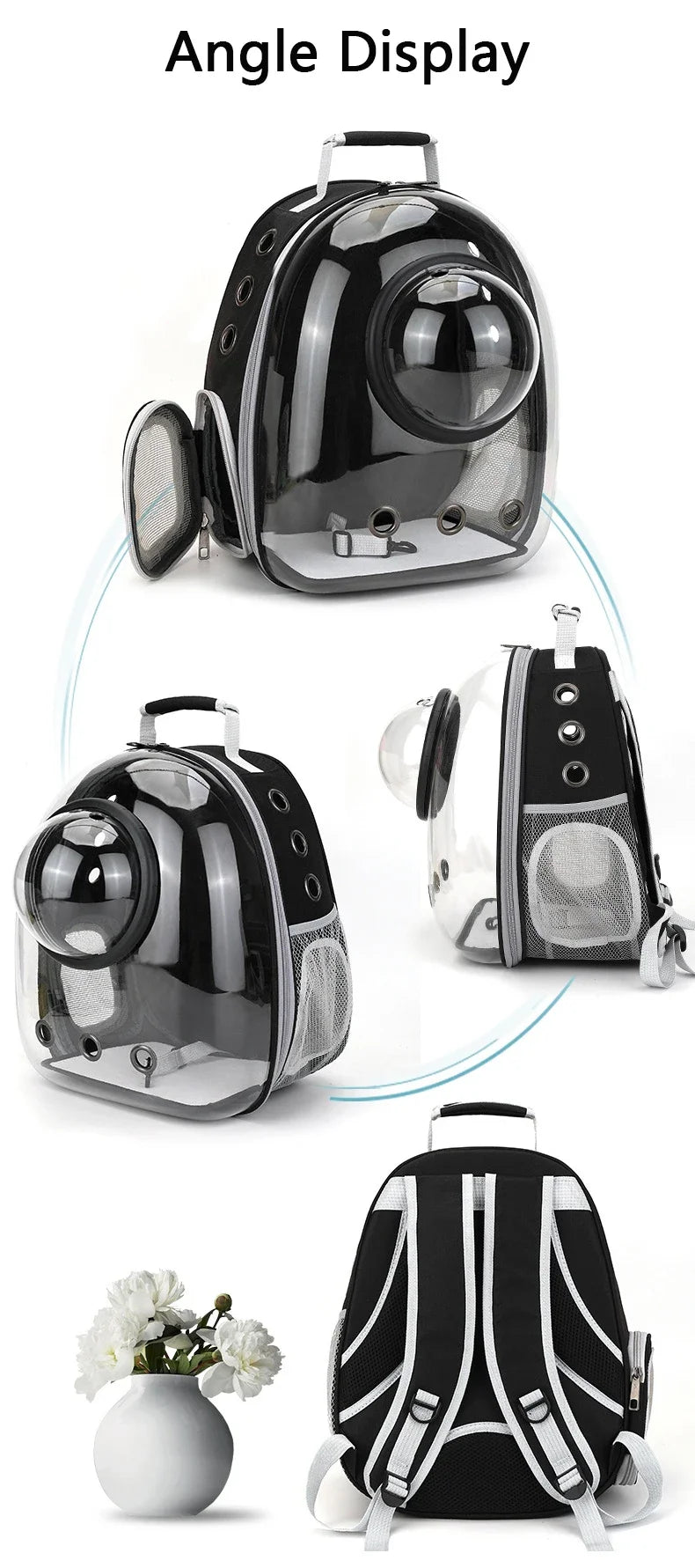 SpaceCapsule Transparent Pet Backpack Carrier Lightweight Portable Breathable Foldable for Cats Dogs Outdoor Travel Adventure
