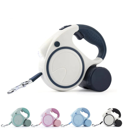 Retractable Dog Leash with LED Light & Waste Bag Dispenser — 5M Nylon