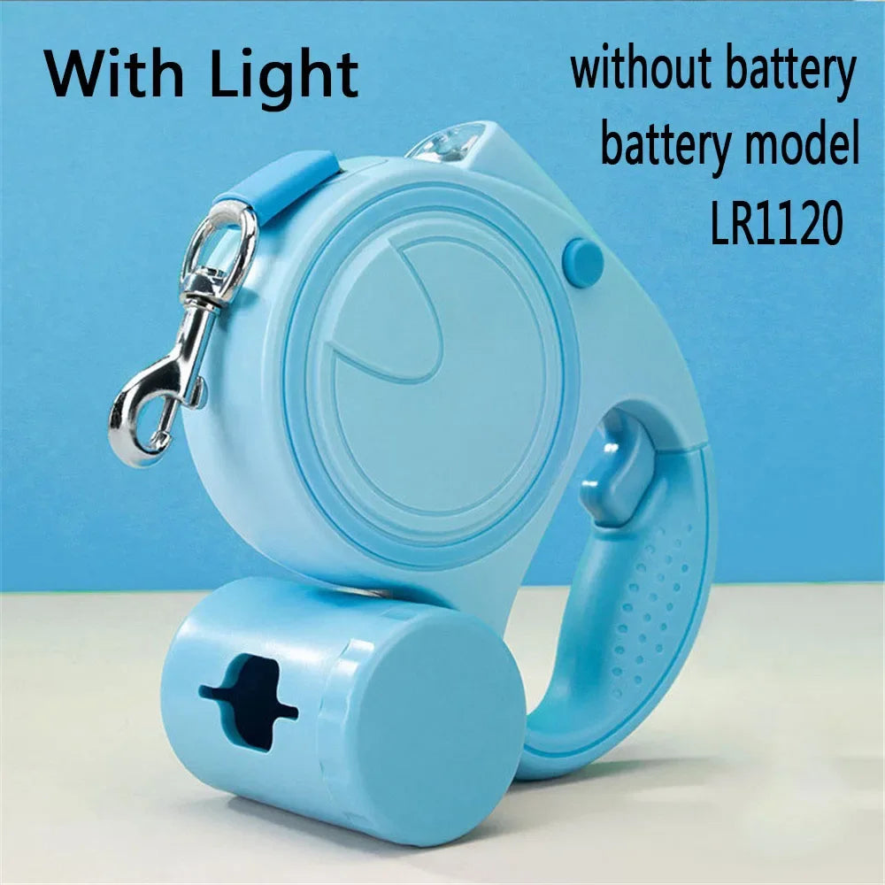 Retractable Dog Leash with LED Light & Waste Bag Dispenser — 5M Nylon