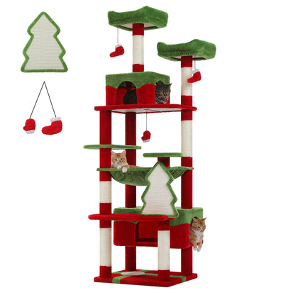 Christmas cat tree with condo and hammock
