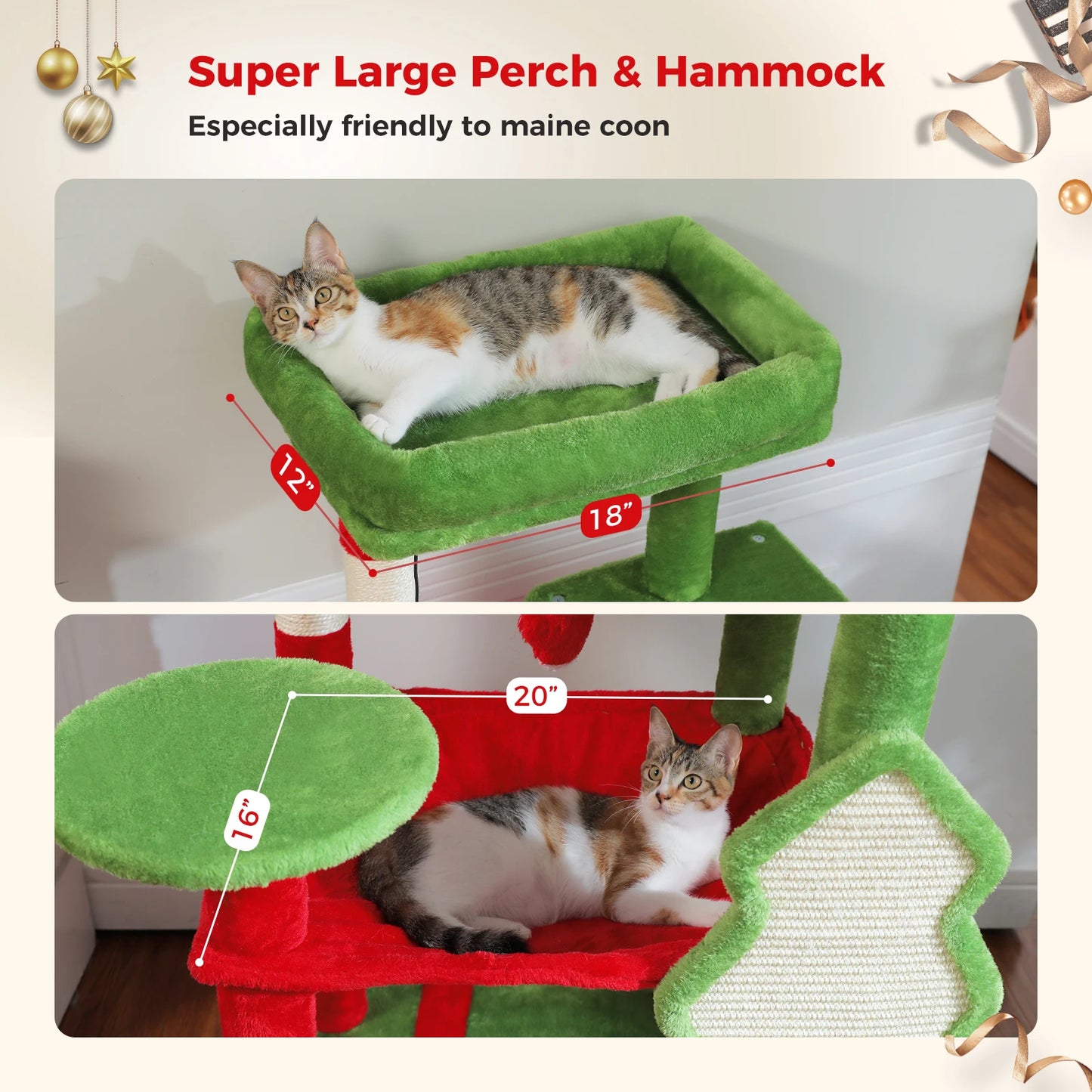 Christmas cat tree with condo and hammock