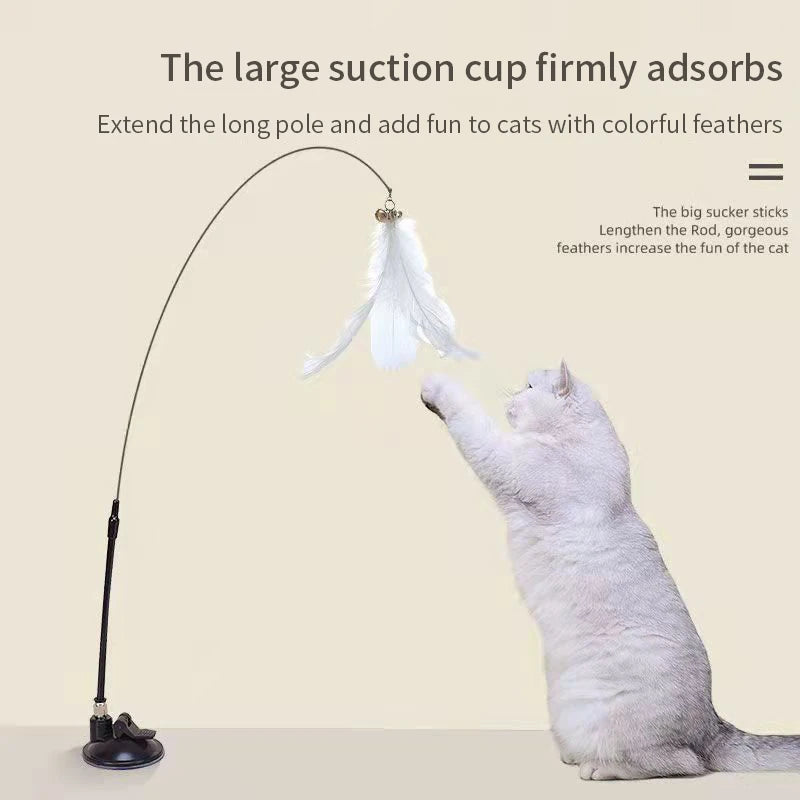 Interactive Cat Feather Wand Toy with Suction Cup