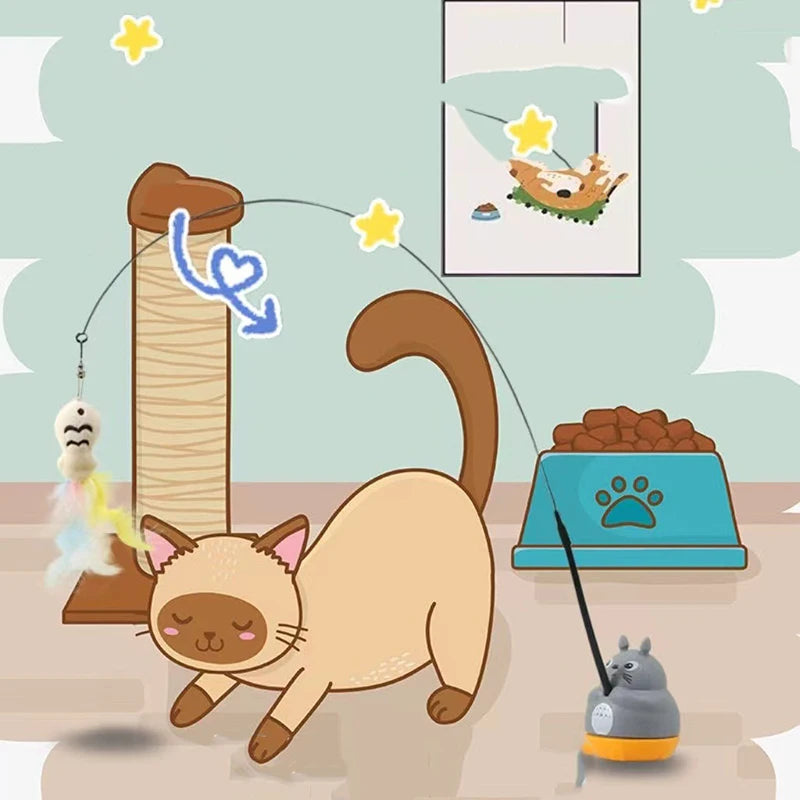 Chinchilla cat funny cat stick steel wire long pole feather cute cat toy kitten fishing rotating self-pleasure relief pet toy
