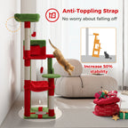 Christmas Cat Tree with Sisal Scratching Posts Spacious Condo Hammock Tall Large Cat Tower for Indoor Cat House Bed Cat Toys
