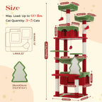 Christmas Cat Tree with Sisal Scratching Posts Spacious Condo Hammock Tall Large Cat Tower for Indoor Cat House Bed Cat Toys