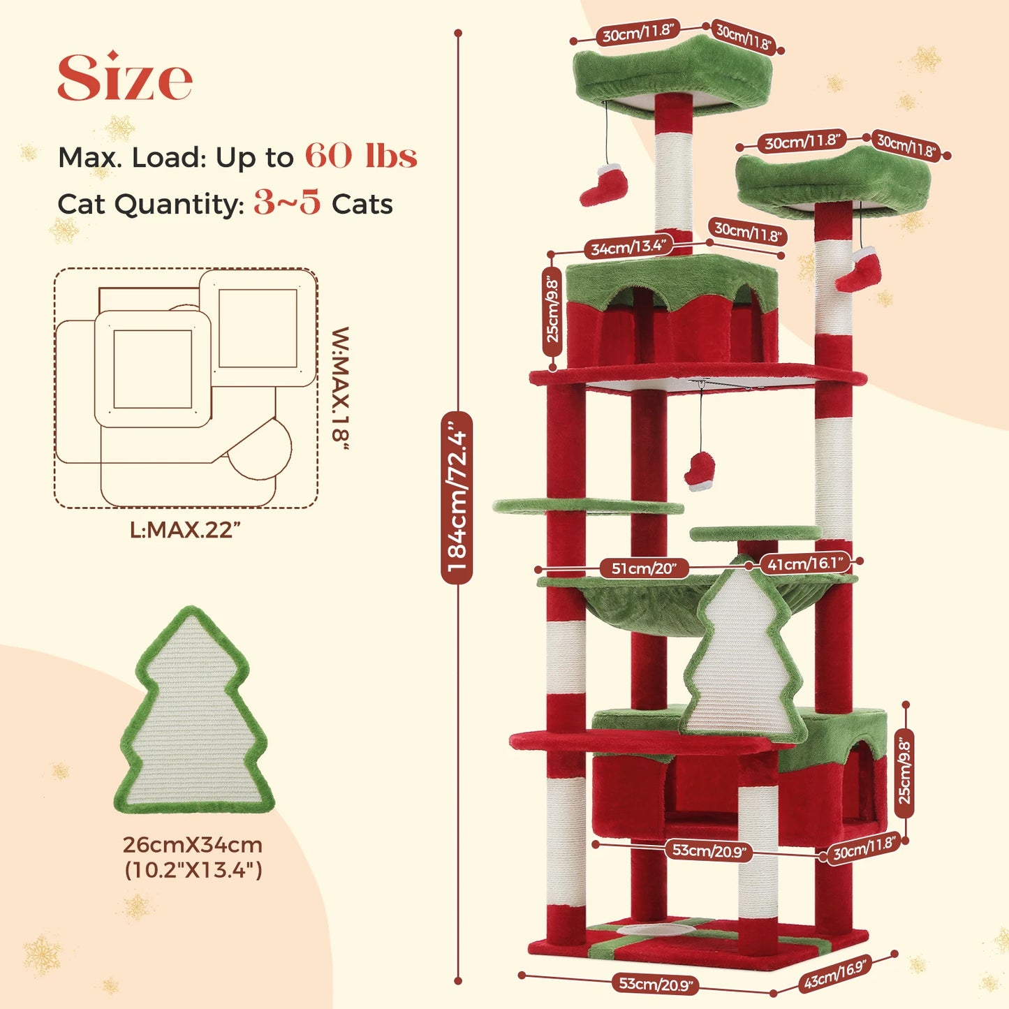 Christmas cat tree with condo and hammock