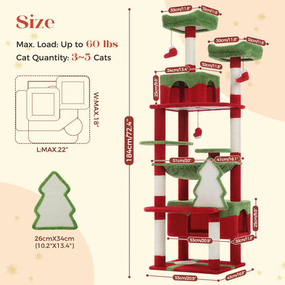 Christmas cat tree with condo and hammock