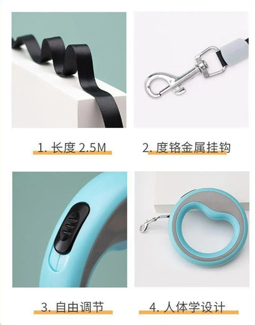 2.5m Automatic Retractable Dog Leash Circular Traction Rope Hands-Free Pet Tractor Light Leash Chain