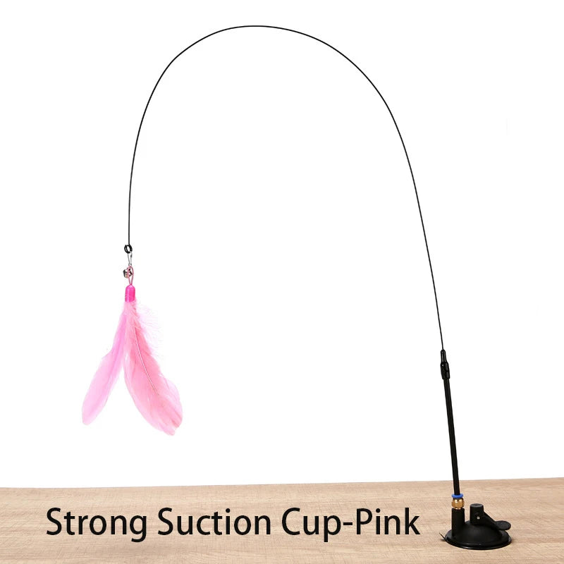 Interactive Cat Feather Wand Toy with Suction Cup