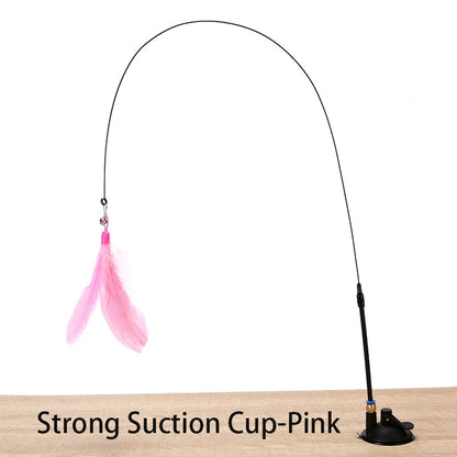Interactive Cat Feather Wand Toy with Suction Cup