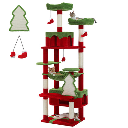 Christmas cat tree with condo and hammock