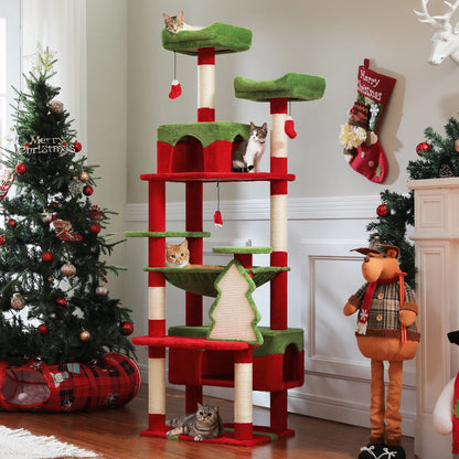 Christmas cat tree with condo and hammock
