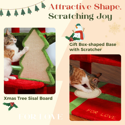 Christmas cat tree with condo and hammock