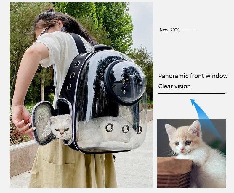 SpaceCapsule Transparent Pet Backpack Carrier Lightweight Portable Breathable Foldable for Cats Dogs Outdoor Travel Adventure