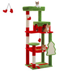 Christmas Cat Tree with Sisal Scratching Posts Spacious Condo Hammock Tall Large Cat Tower for Indoor Cat House Bed Cat Toys