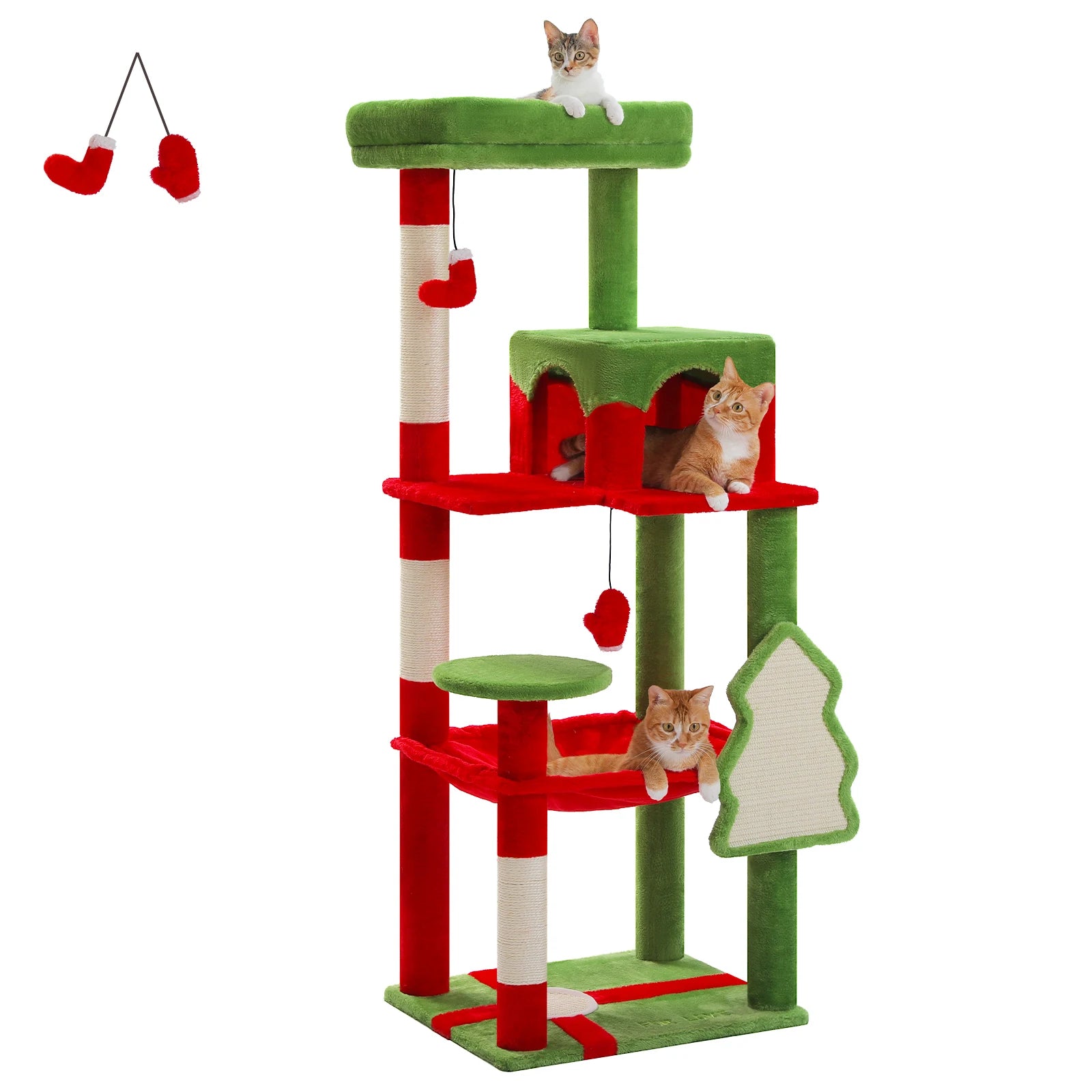 Christmas Cat Tree with Sisal Scratching Posts Spacious Condo Hammock Tall Large Cat Tower for Indoor Cat House Bed Cat Toys