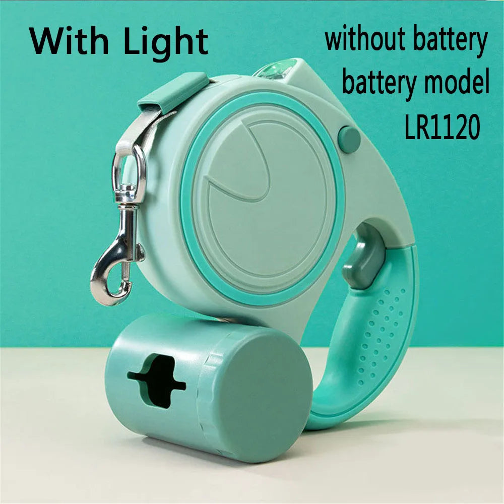 Retractable Dog Leash with LED Light & Waste Bag Dispenser — 5M Nylon