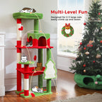 Christmas Cat Tree with Sisal Scratching Posts Spacious Condo Hammock Tall Large Cat Tower for Indoor Cat House Bed Cat Toys