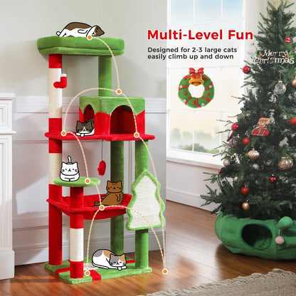 Christmas cat tree with condo and hammock