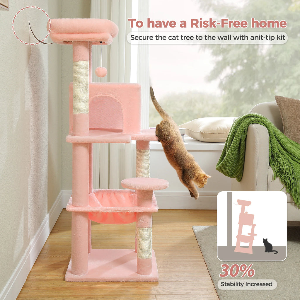 Cat Tree for Indoor Cats, 5-Level Cat Tower for Large Cats with Metal Frame Large Hammock Cat Condo with Big Top Perch