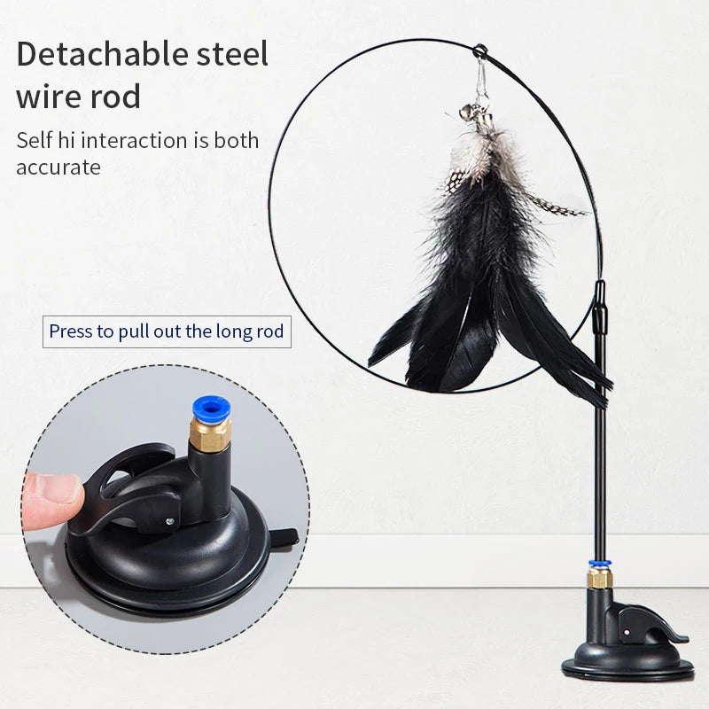 Interactive Cat Feather Wand Toy with Suction Cup